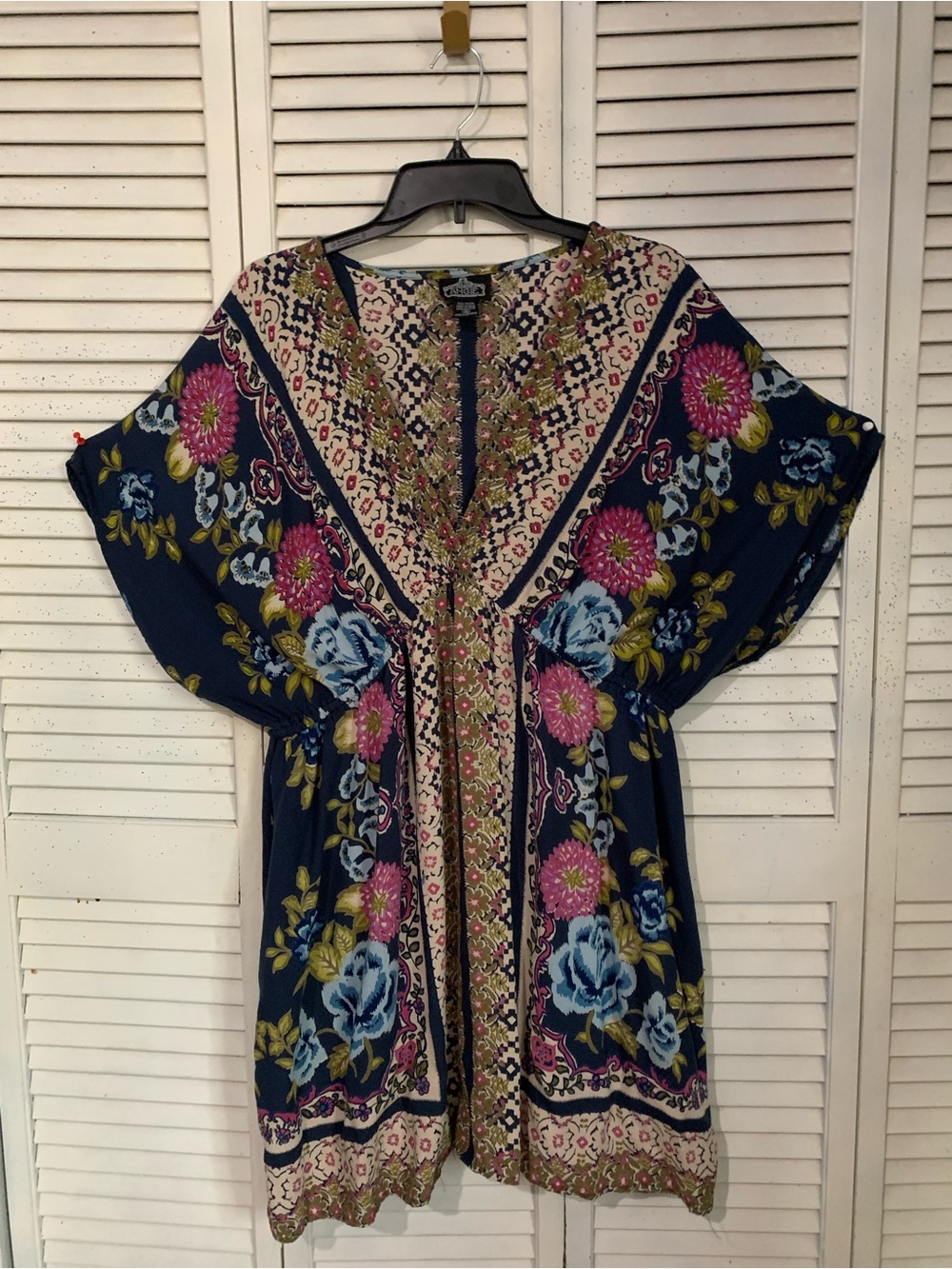 Angie Kimono Sleeve Deep V Tunic Bohemian Print 3X